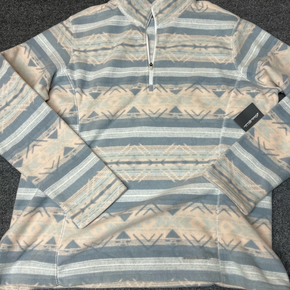 Eddie Bauer Blue and Cream Zip-Up Aztec sweater